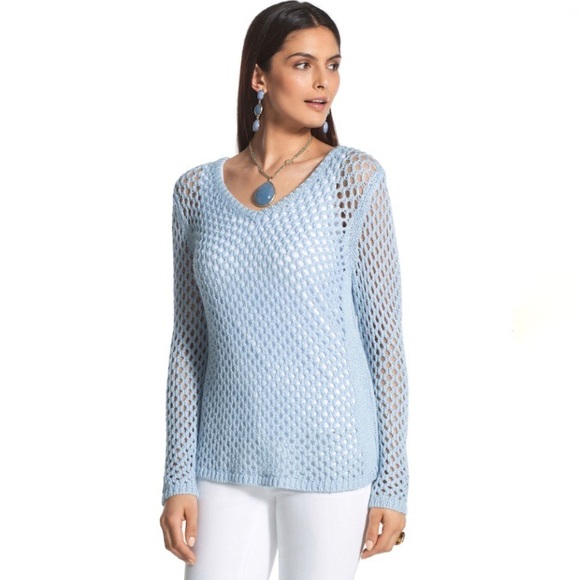 CHICOS Light Blue Lightweight V Neck Top S… - Picture 1 of 7